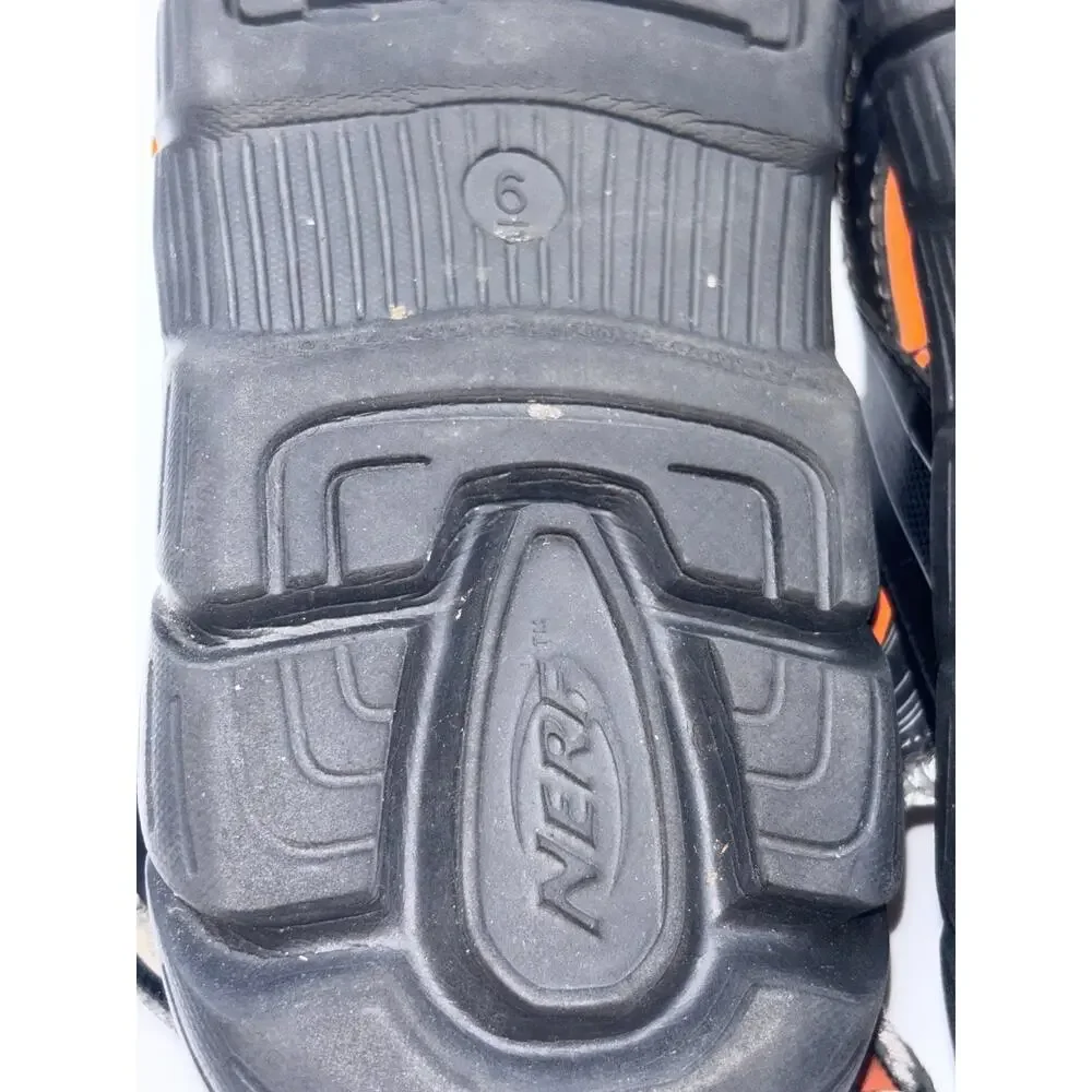 Nerf Athletic Sandals Youth Black Orange Size 6 Hook & Loop Adjustable READ